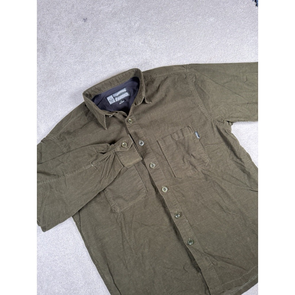 Prana Men's XL Olive Green Corduroy Big Button Front Long Sleeve Shirt Cotton